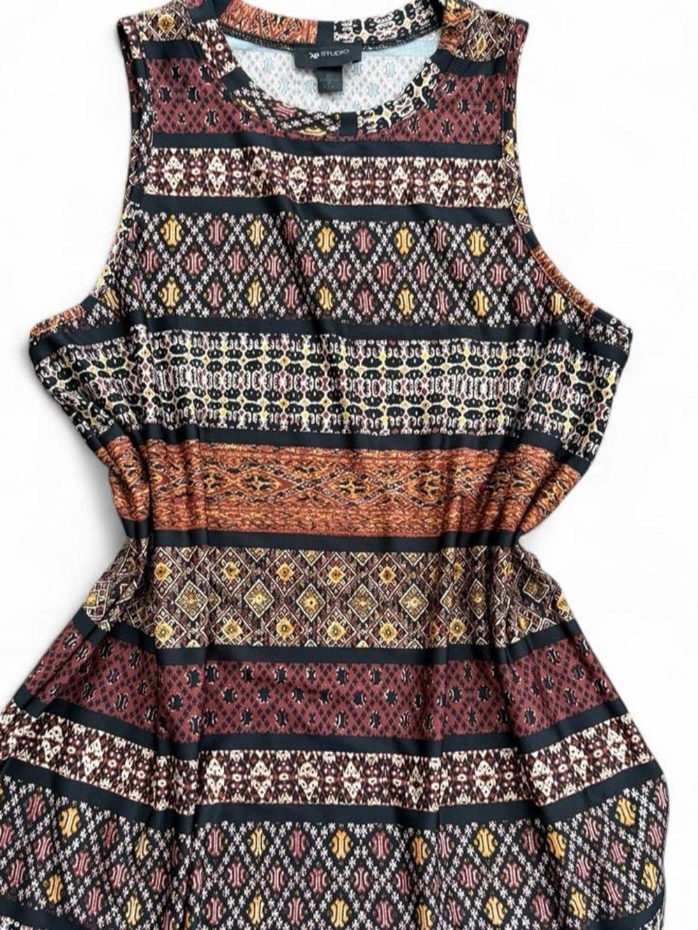 AB Studio Sleeveless Tribal Print Tank Top - Black, Rust, Mustard, Cream